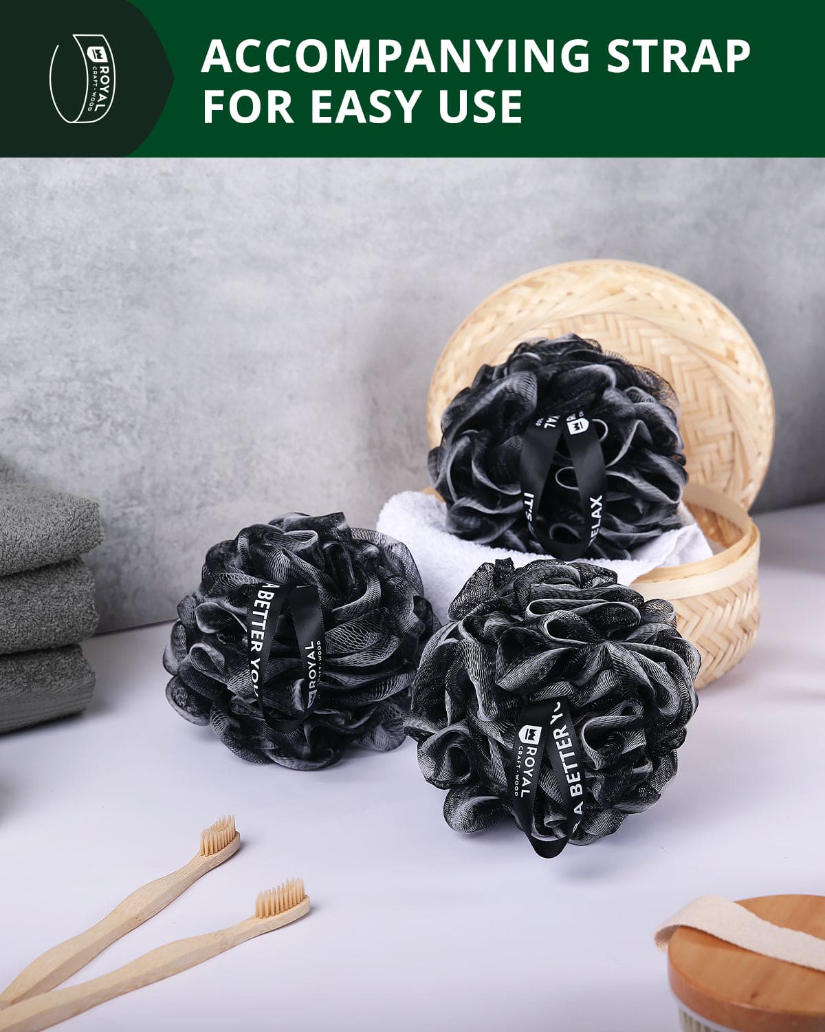 Bath Sponge Set of 3, Black