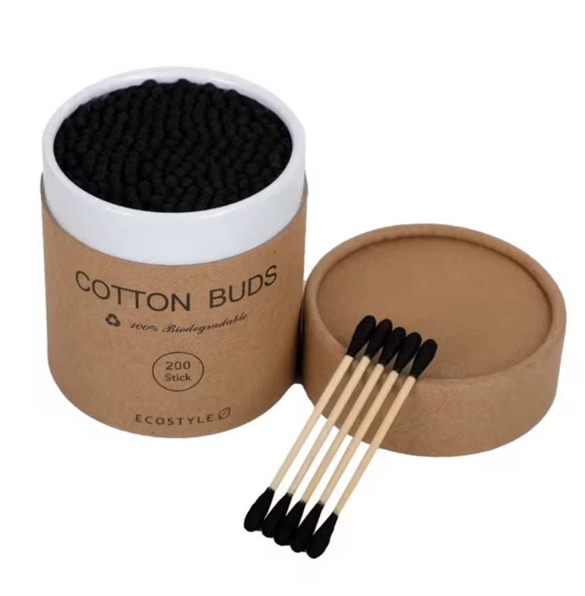 200pcs Bamboo Cotton Swab - Black