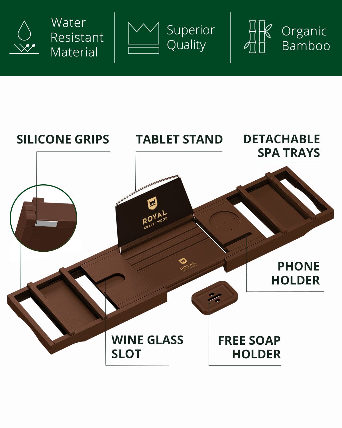 Bathtub Caddy Tray, Brown