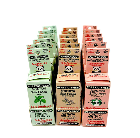 3 packs of 100%-Plastic Free Silk Dental Floss (3 options)