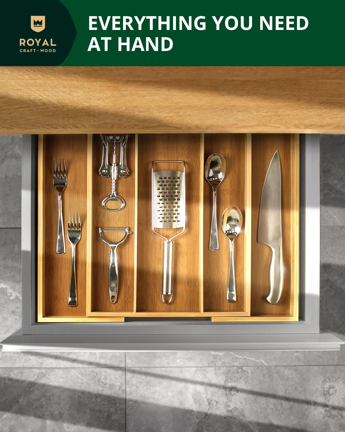 Utensil Drawer Organizer, Natural (5 Slots)