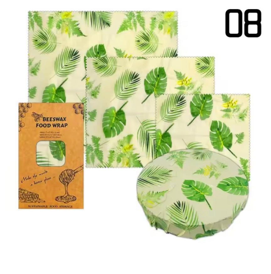 3pcs Reusable Beewax Wraps - Leaf Pattern