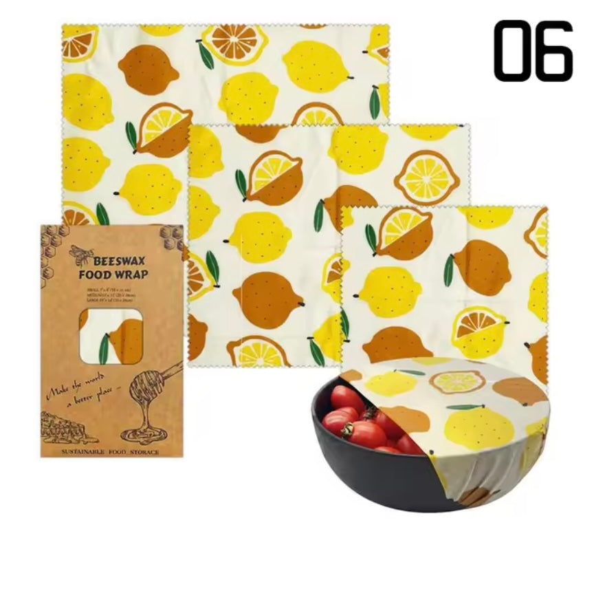 3pcs Reusable Beewax Wraps - Lemon Pattern