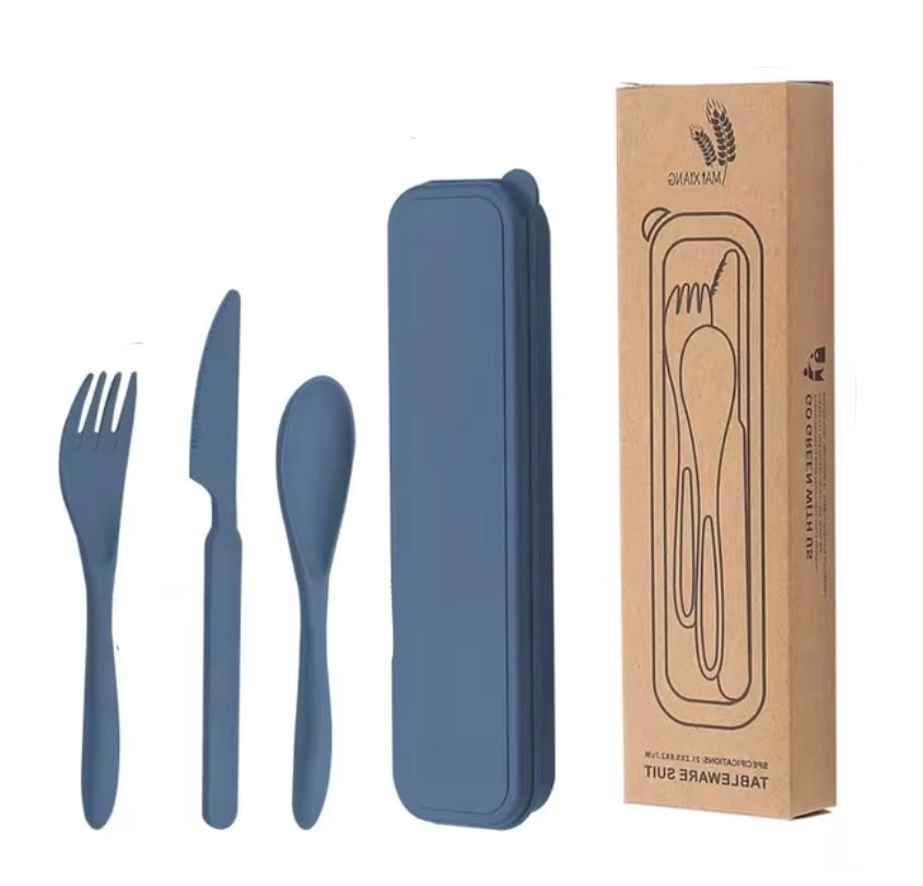 3pcs Wheatstraw Set - Spoon, Fork, Knife - Dark Blue