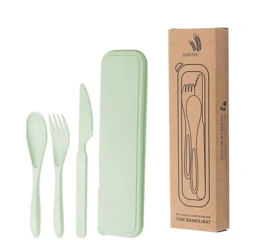 3pcs Wheatstraw Set - Spoon, Fork, Knife - Green