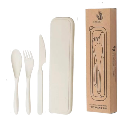 3pcs Wheatstraw Set - Spoon, Fork, Knife - White