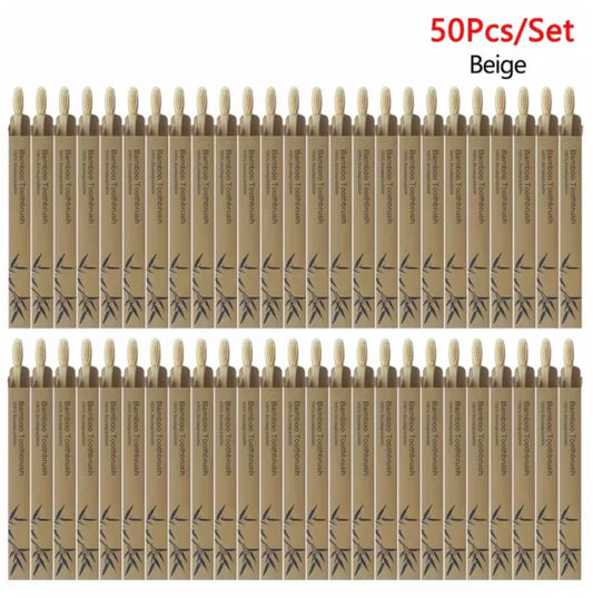 50pc Bamboo Toothbrush - Beige