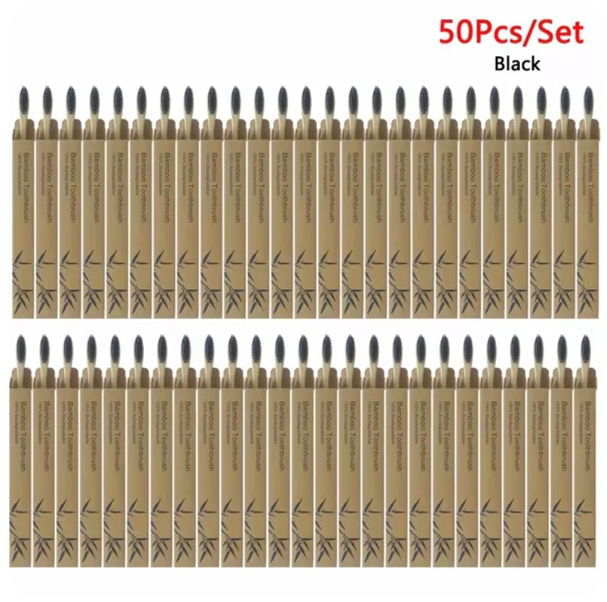 50pc Bamboo Toothbrush - Black