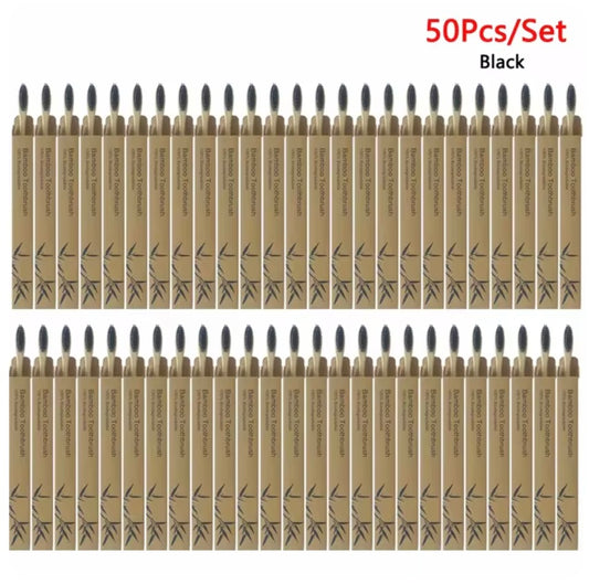 50pc Bamboo Toothbrush - Black