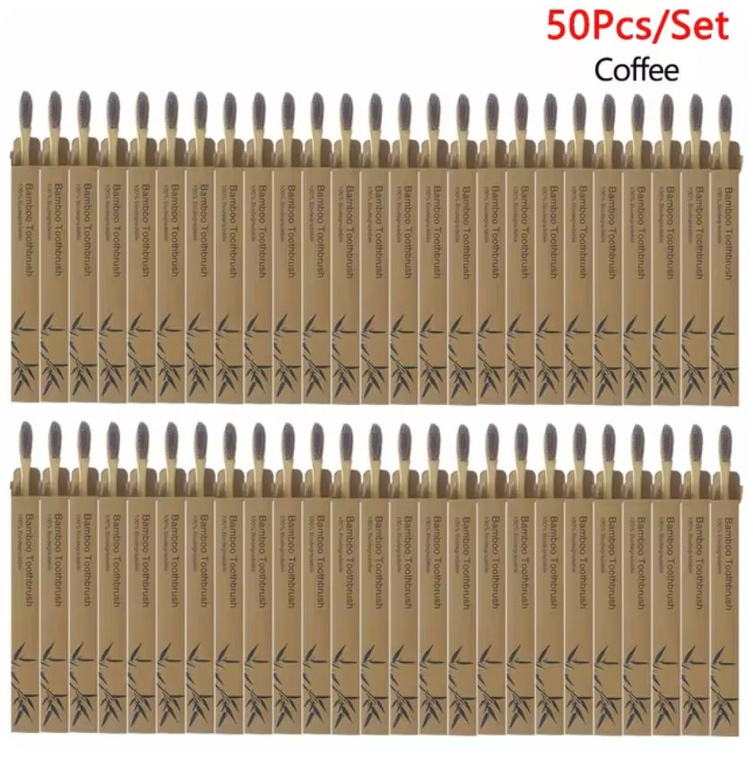 50pc Bamboo Toothbrush - Coffee