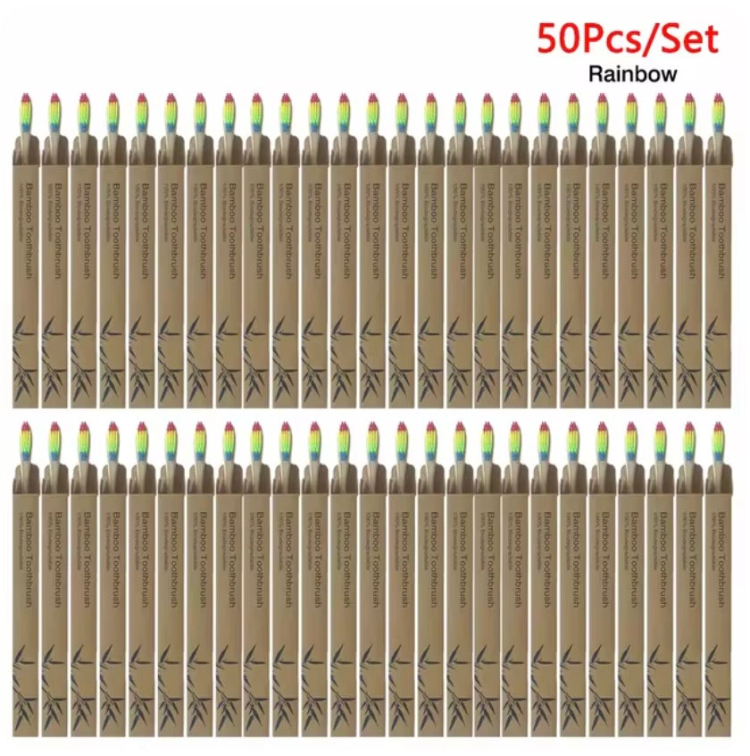 50pc Bamboo Toothbrush - Rainbow