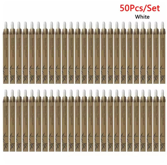 50pc Bamboo Toothbrush - White