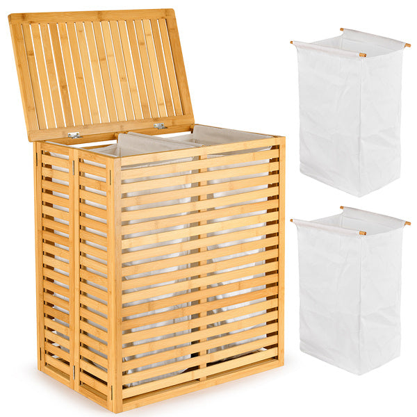 EcoChic Bamboo Dual-Sort Laundry Hamper with Lid