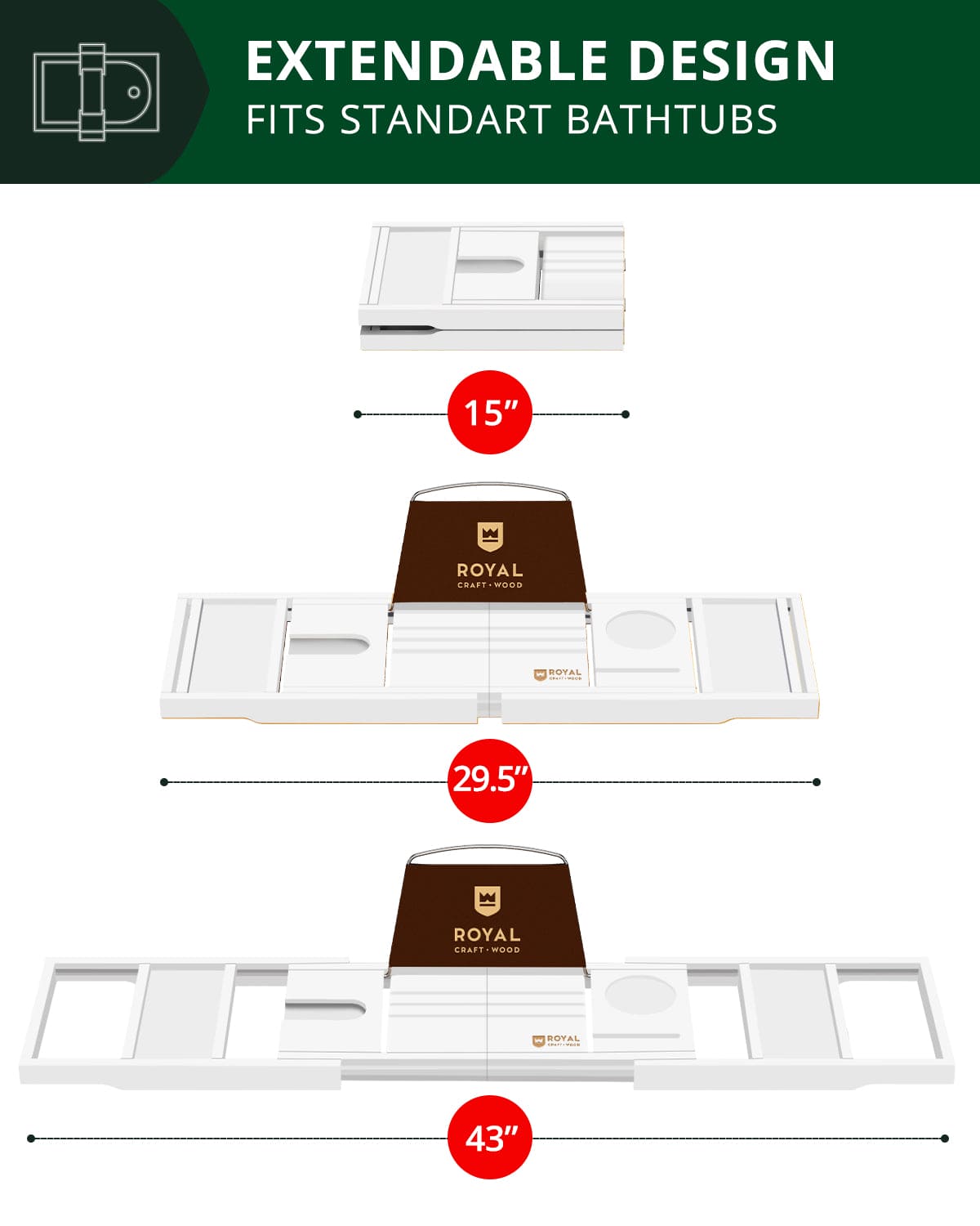 Bathtub Caddy Tray, White