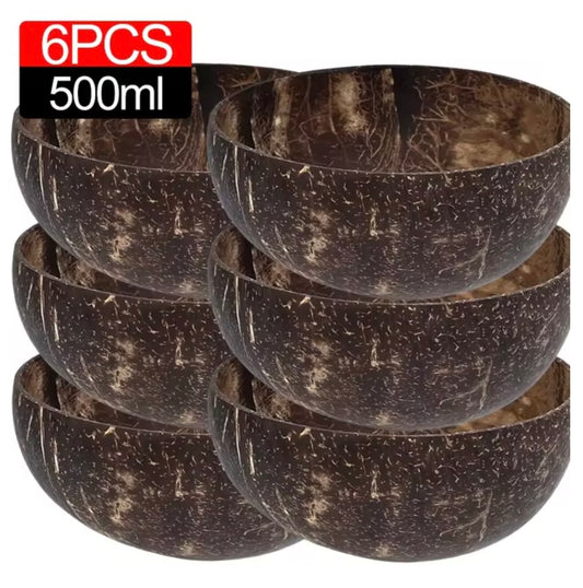 6pc 500 mL Natural Coconut Bowl