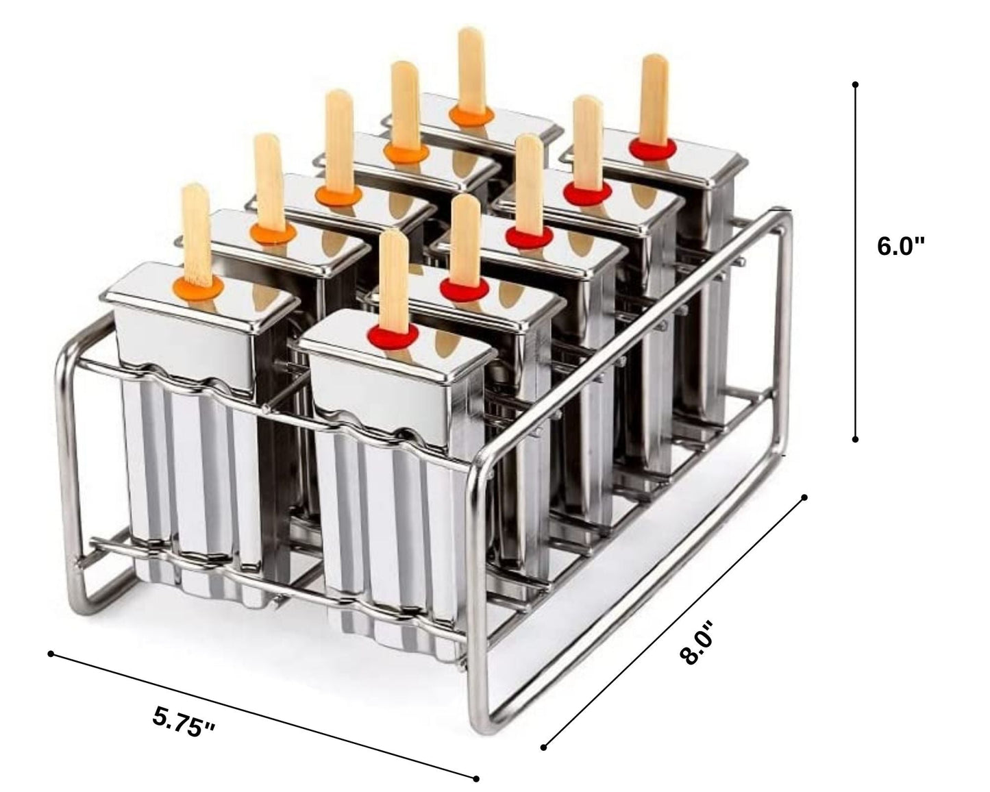 Ecozoi Stainless Steel Popsicle Molds with Sticks, Reusable, Bamboo, 50 Count, 10 Square