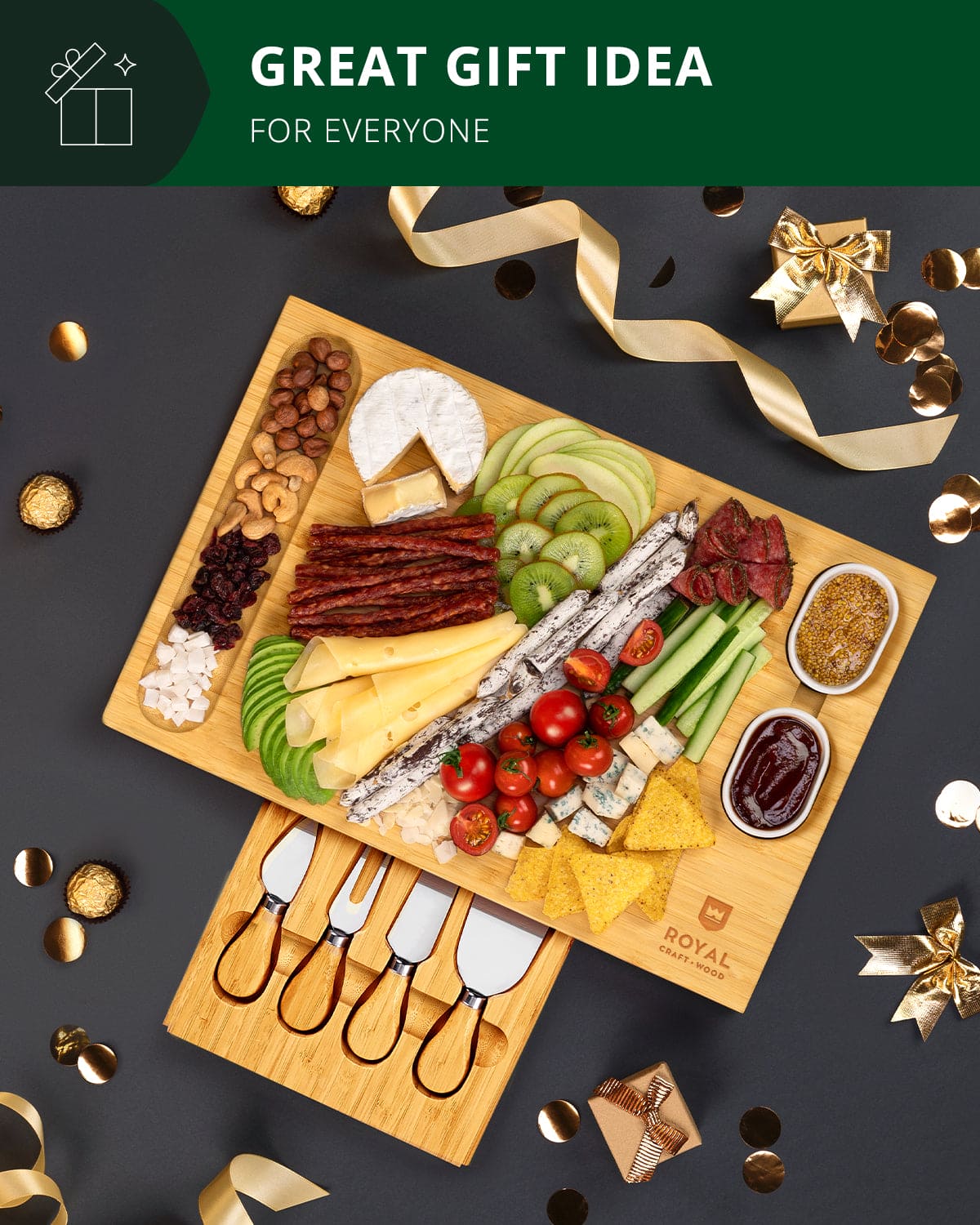 Cheese Board Set w/knives, 16.5“x11”