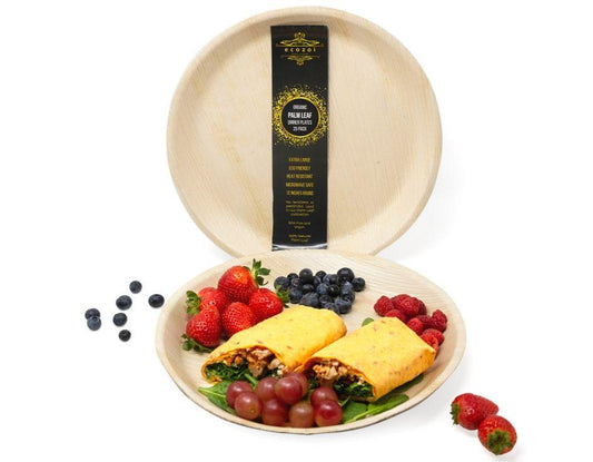 Disposable Dinner Plates, 12" Round Palm Leaf Plates for Charcuterie, 25 Pack