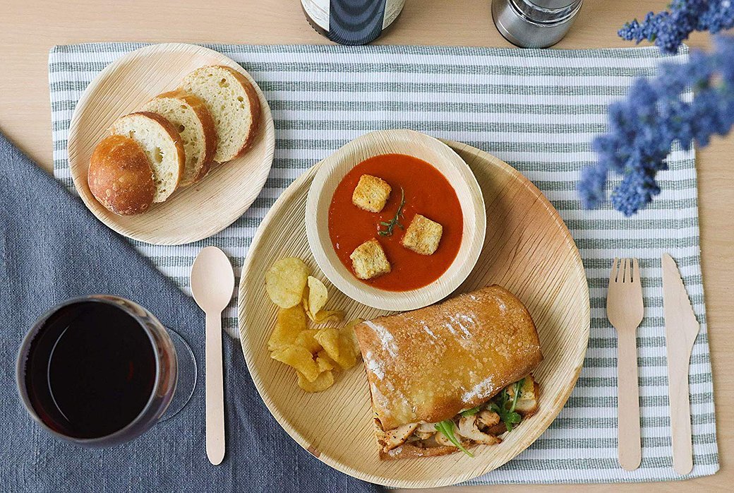 Disposable Dinner Plates, 12" Round Palm Leaf Plates for Charcuterie, 25 Pack