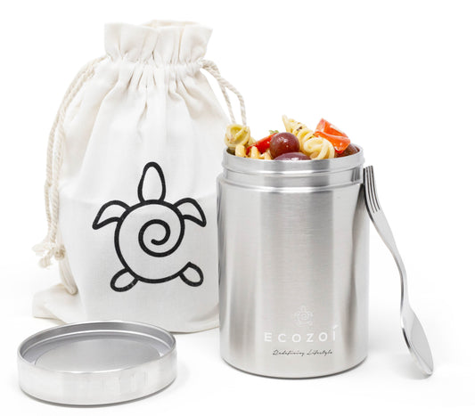 Ecozoi Stainless Steel Thermos Food Jar, Insulated Container with Spork and Lunch Bag, 17 oz