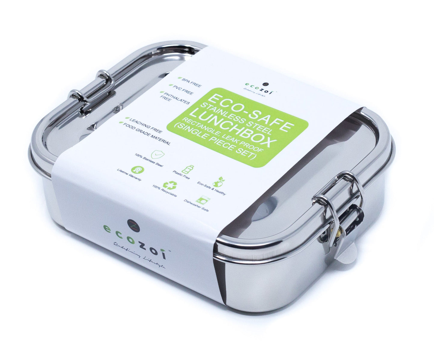 Ecozoi Stainless Steel Lunch Box for Kids and Adults, Solid Print, 1 Tier Leak Proof, 24 oz