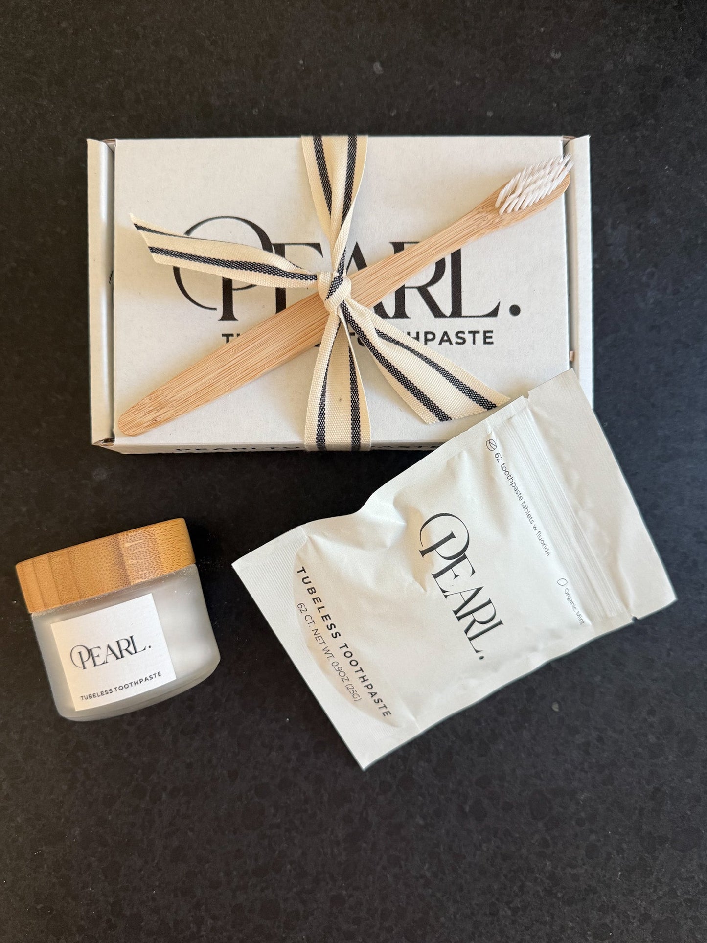 Starter Kit: The Pearl Jar - White Sea Glass & Fluoride Mint Toothpaste Tablets | 62 Tablets | Refill Pouch