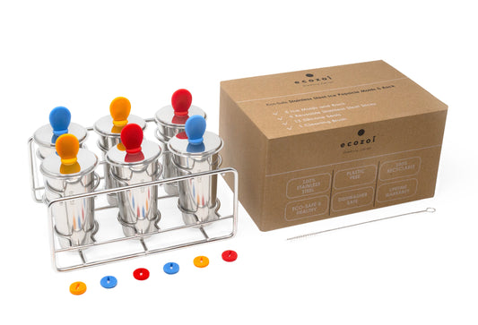 Ecozoi Stainless Steel Ice Pop Molds and Rack, Ice Cream Molds and Rounds with Reusable Stainless Steel Sticks