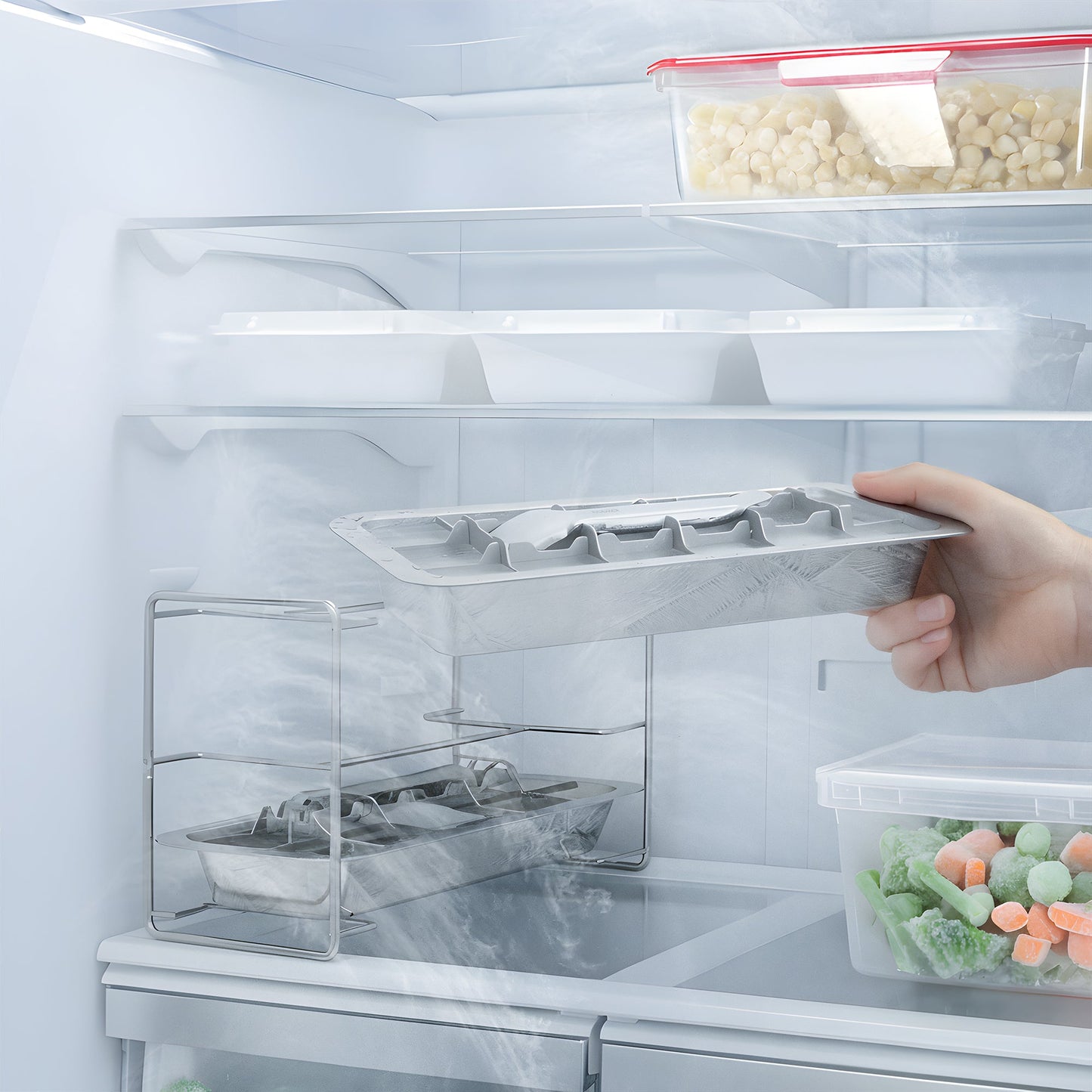 Ecozoi Old Fashioned Ice Cube Trays with Easy Release Handle, 2 Pack with Rack, Stainless Steel