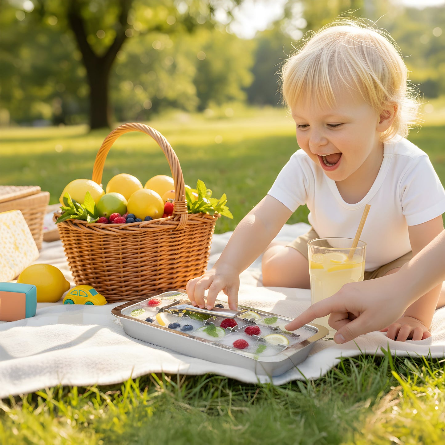 Ecozoi Old Fashioned Ice Cube Trays with Easy Release Handle, 2 Pack with Rack, Stainless Steel