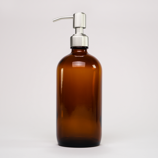 Amber Glass Keeper Bottle | 16 oz | Stainless Steel Pump