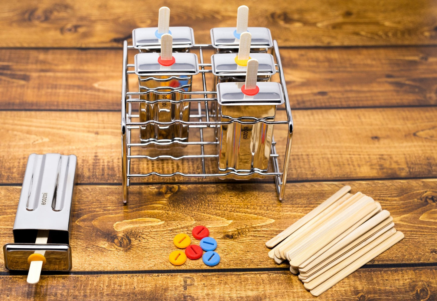 Ecozoi Stainless Steel Ice Pop Molds, Square Shape with Reusable Bamboo Sticks