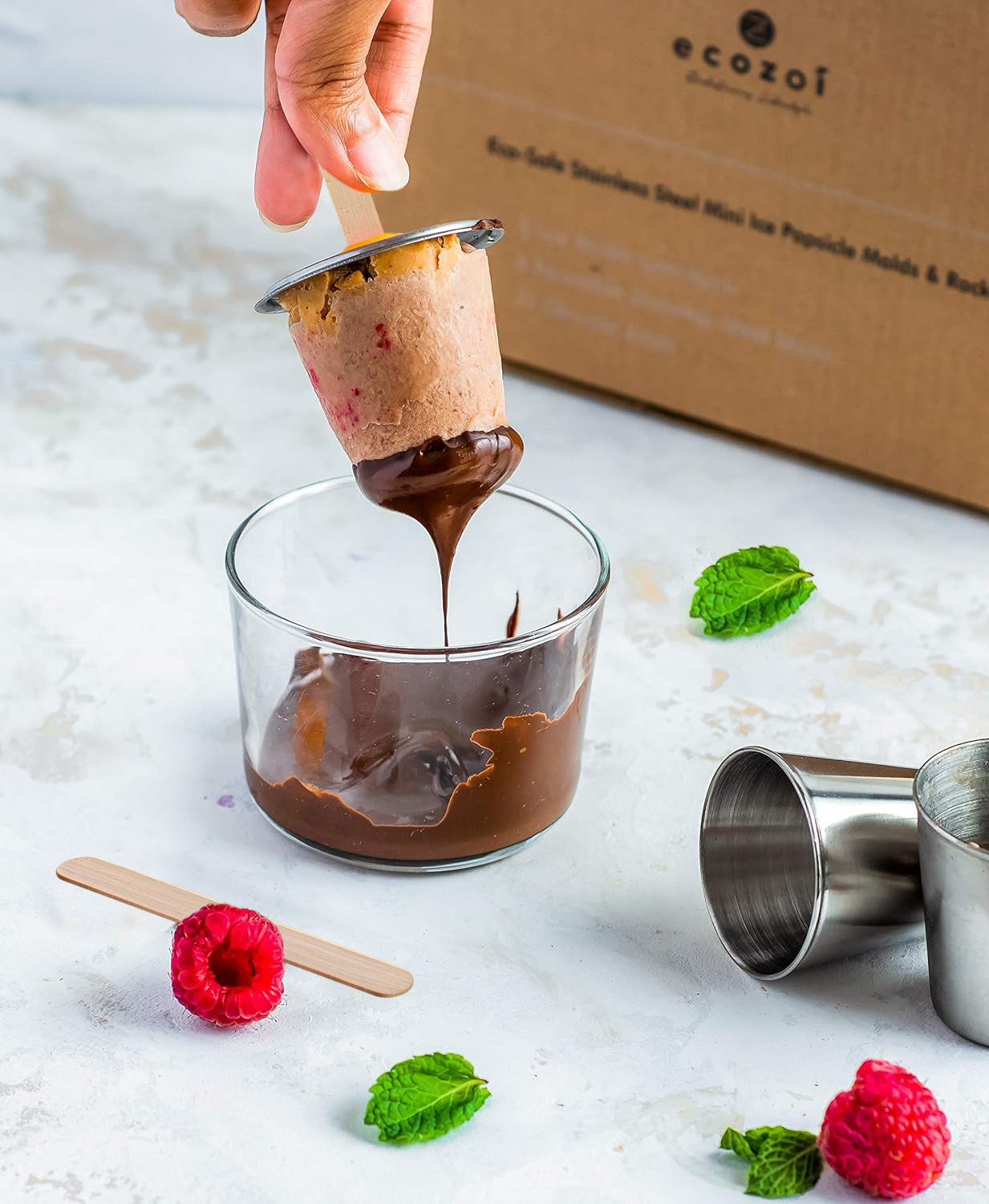 Ecozoi Stainless Steel Ice Pop Molds, 6 Mini Rounds with Reusable Stainless Steel Sticks