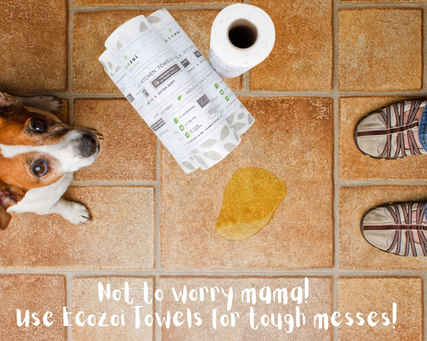 Ecozoi Bamboo Reusable Paper Towels for Kitchen, Tree-Free Rolls with Design, 4 Pack