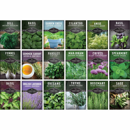 18 Culinary Herb Seed Collection – Heirloom Herbs for Cooking, Teas, Remedies & Year-Round Kitchen Gardens