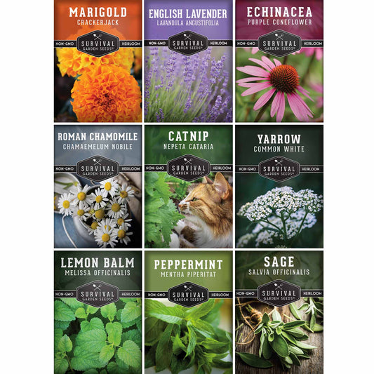 Medicinal Tea Herb Seeds Collection – 9 Heirloom Non-GMO Herbs for Calming Teas, Wellness & Home Apothecary Gardens (Chamomile, Lavender, Peppermint, Sage & More)