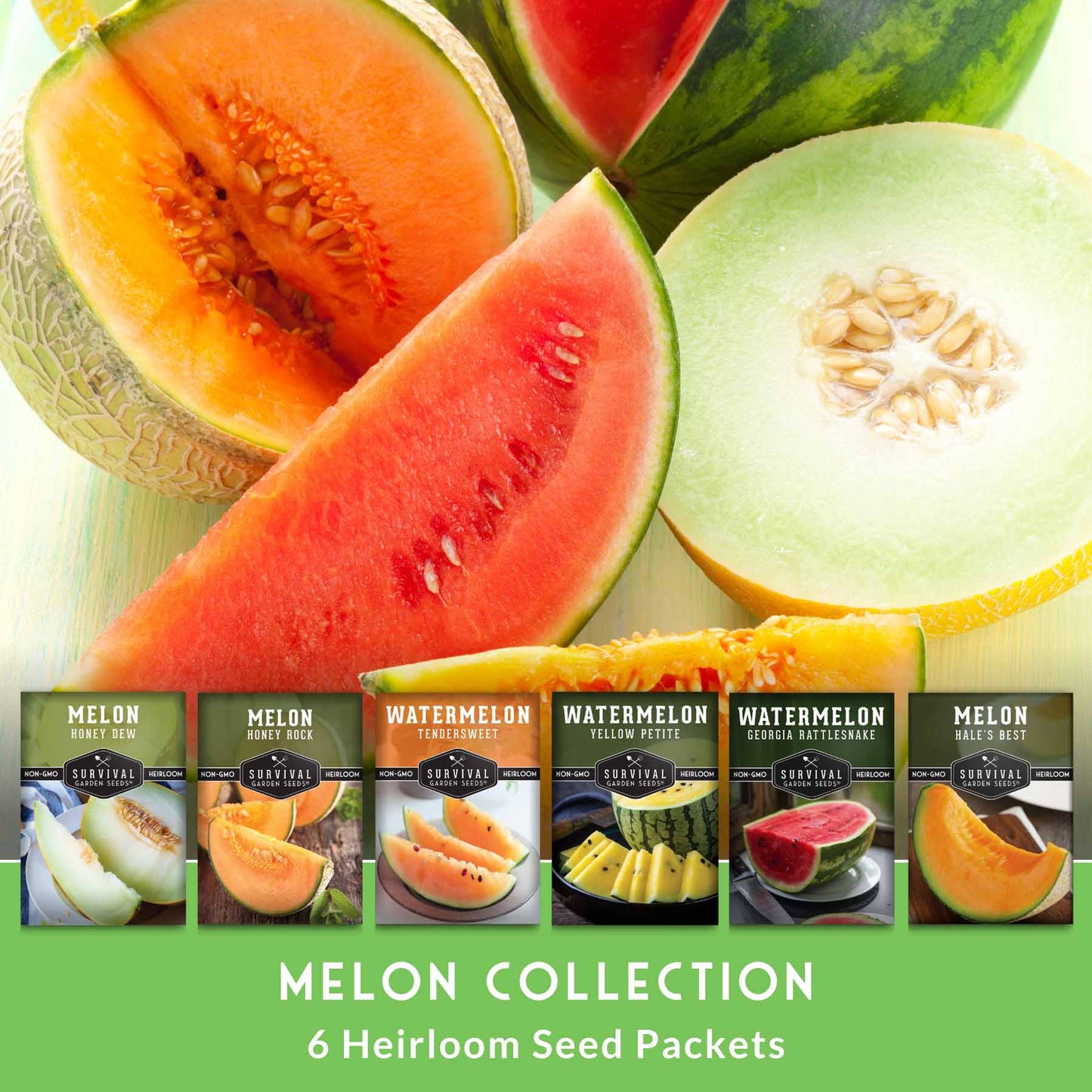 Melon Seed Collection – 6 Heirloom Varieties of Watermelon, Cantaloupe & Honeydew for High-Yield Summer Gardens