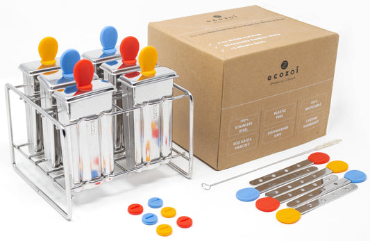 Ecozoi Stainless Steel Ice Pop Molds and Rack, Ice Cream Molds with Reusable Stainless Steel Sticks