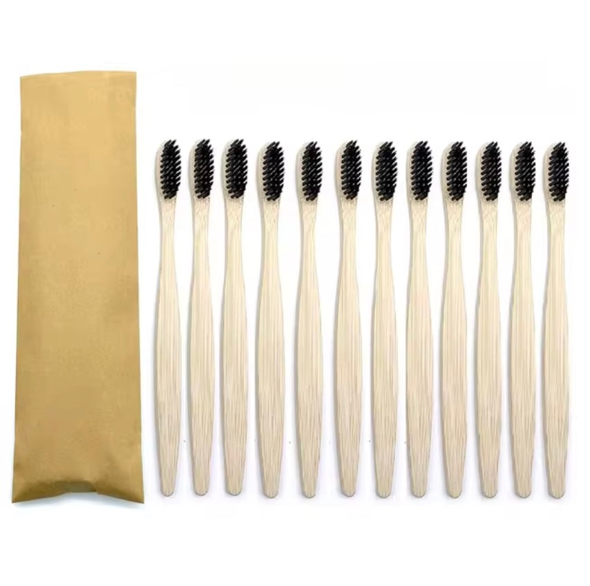 10pc Bamboo Toothbrush - Black