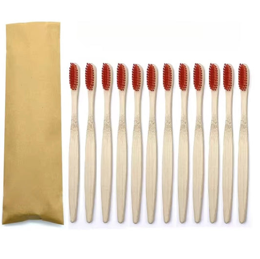 10pc Bamboo Toothbrush - Red