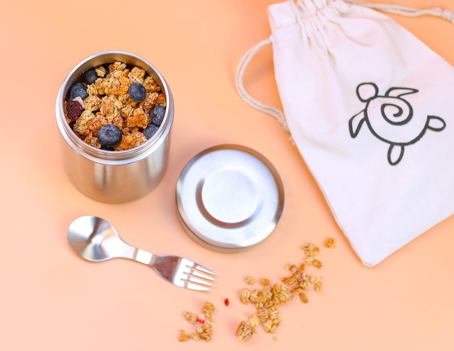 Ecozoi Stainless Steel Thermos Food Jar, Insulated Container with Spork and Lunch Bag, 17 oz