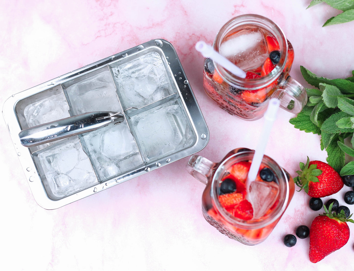 Ecozoi Stainless Steel Ice Trays for Freezer, 12 Large Cubes with Easy Release, 2 Pack