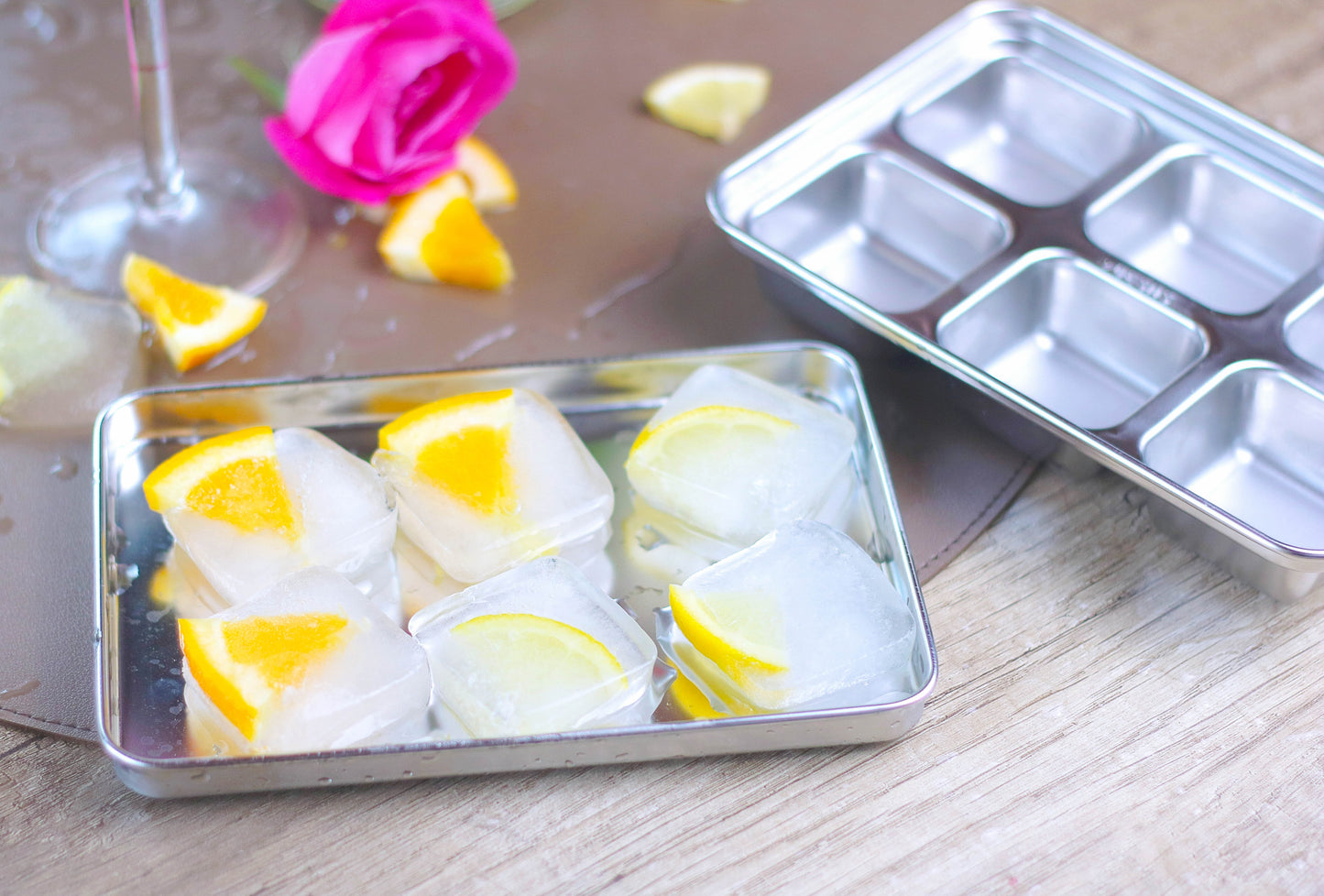 Ecozoi Stainless Steel Ice Trays for Freezer, Rectangular Shape 12 Large Cubes with Lid, 2 Pack